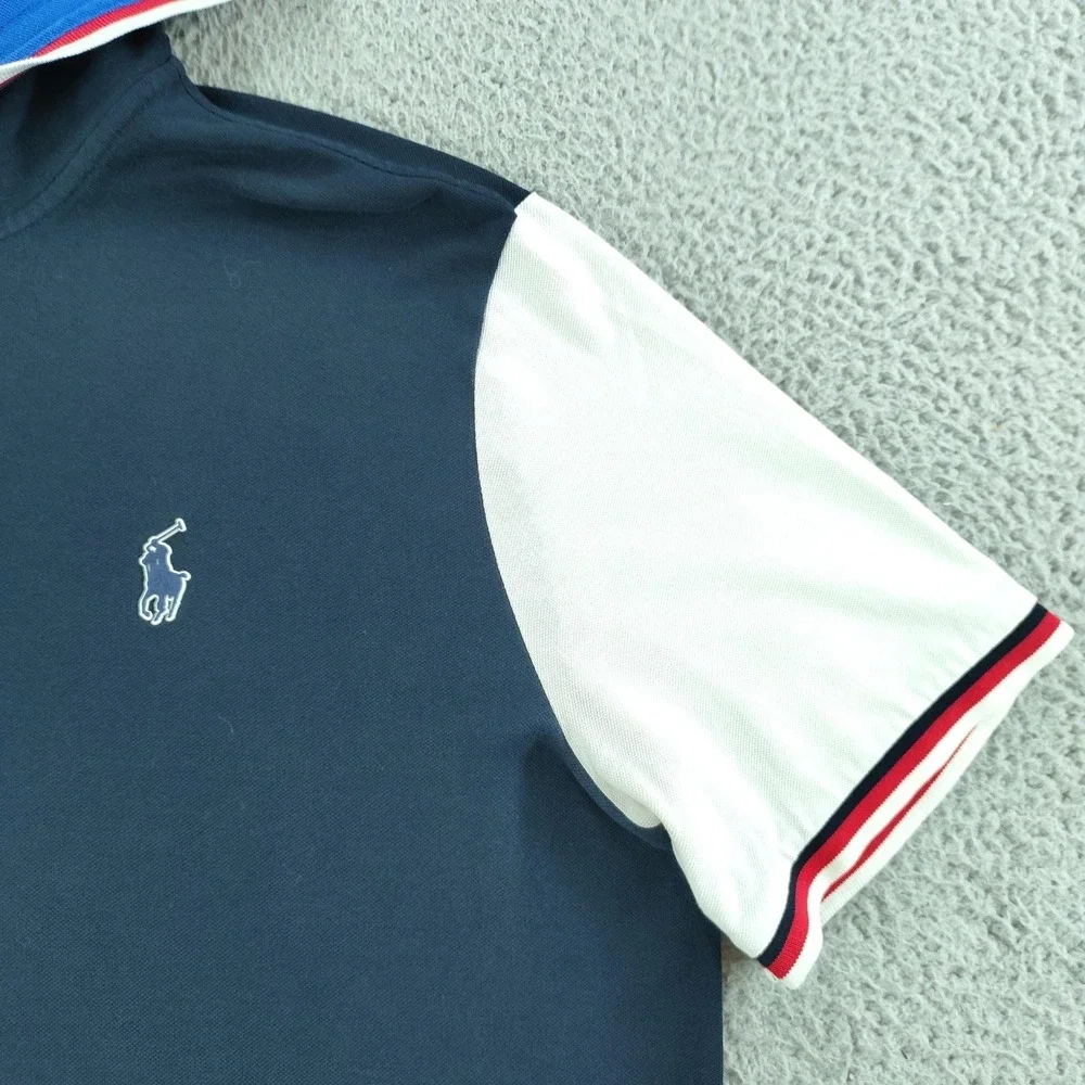 Polo Ralph Lauren Polo Shirt Mens Large Blue Hooded Colorblock Tricolor